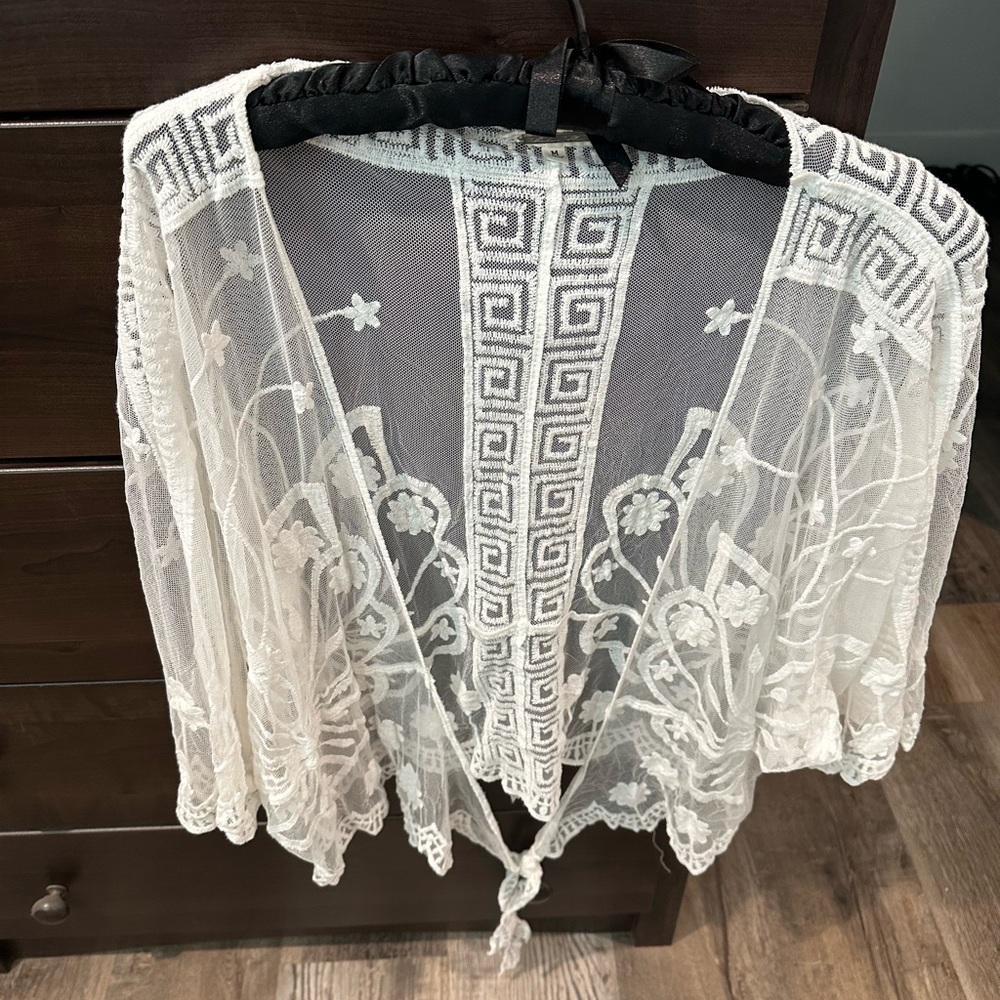 White Sheer Embroidered Kimono